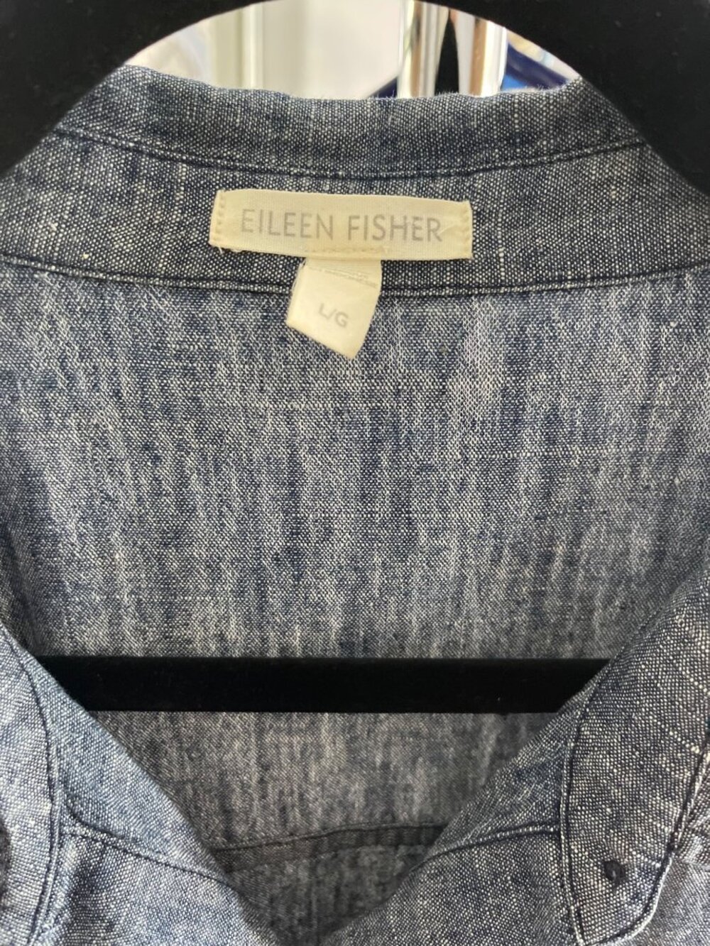 Eileen Fisher Blue Button-Down Linen Shirt - Picture 3 of 9